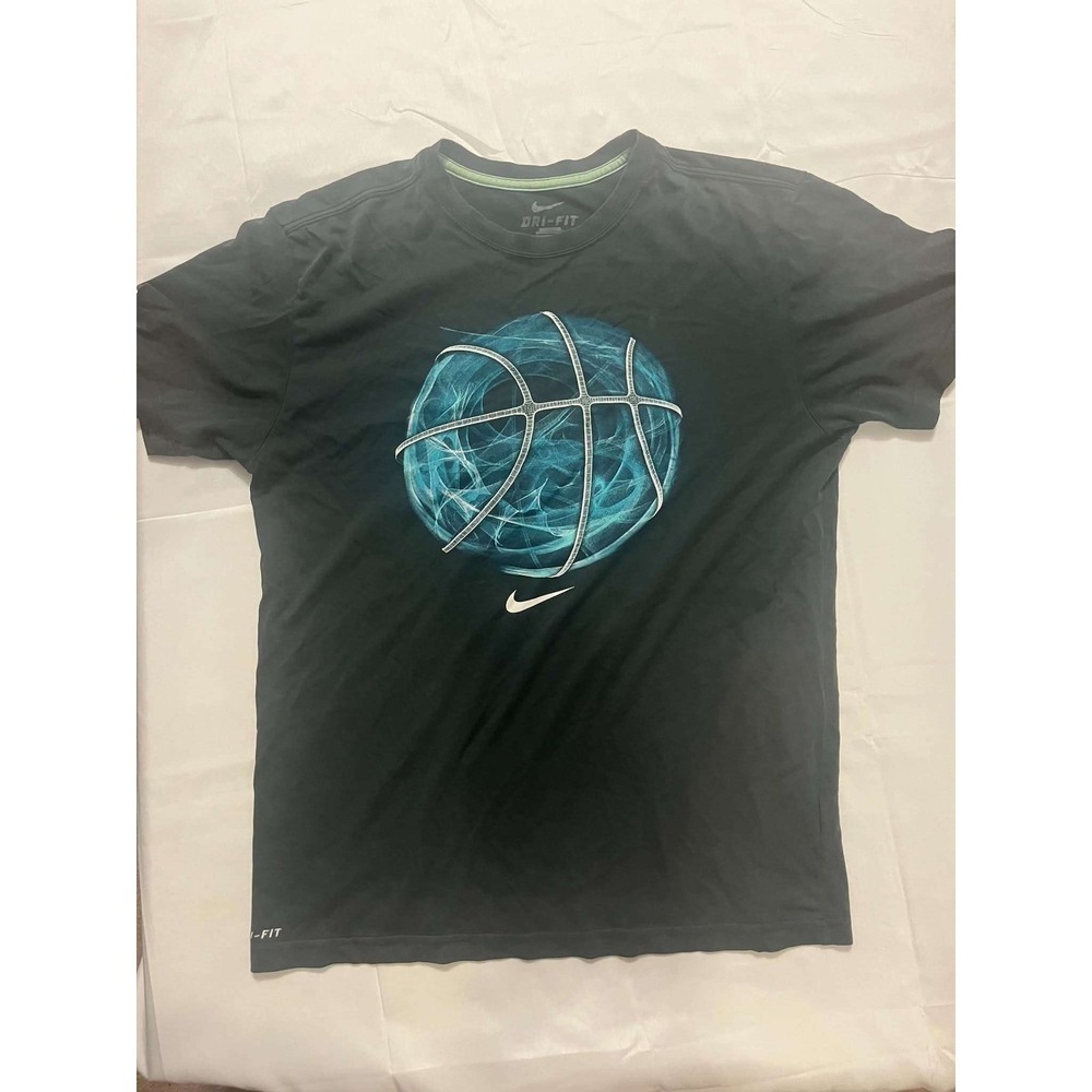 Nike Dri-FIT Basketball Graphic T-Shirt Kids Black Blue Graphic Athletic Tee M